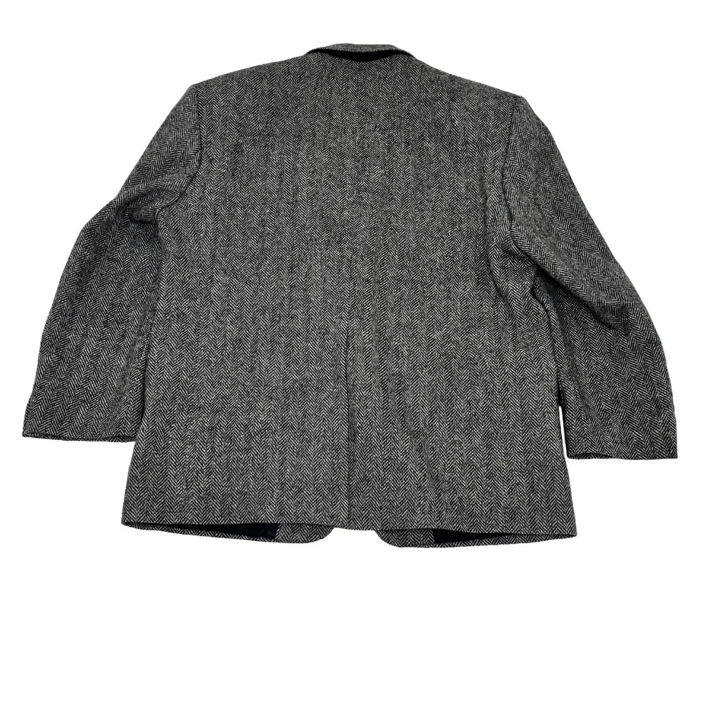 Protocol Mens 44R Single Breasted Blazer Gray Wool Tweed Herringbone‎ Two-Button